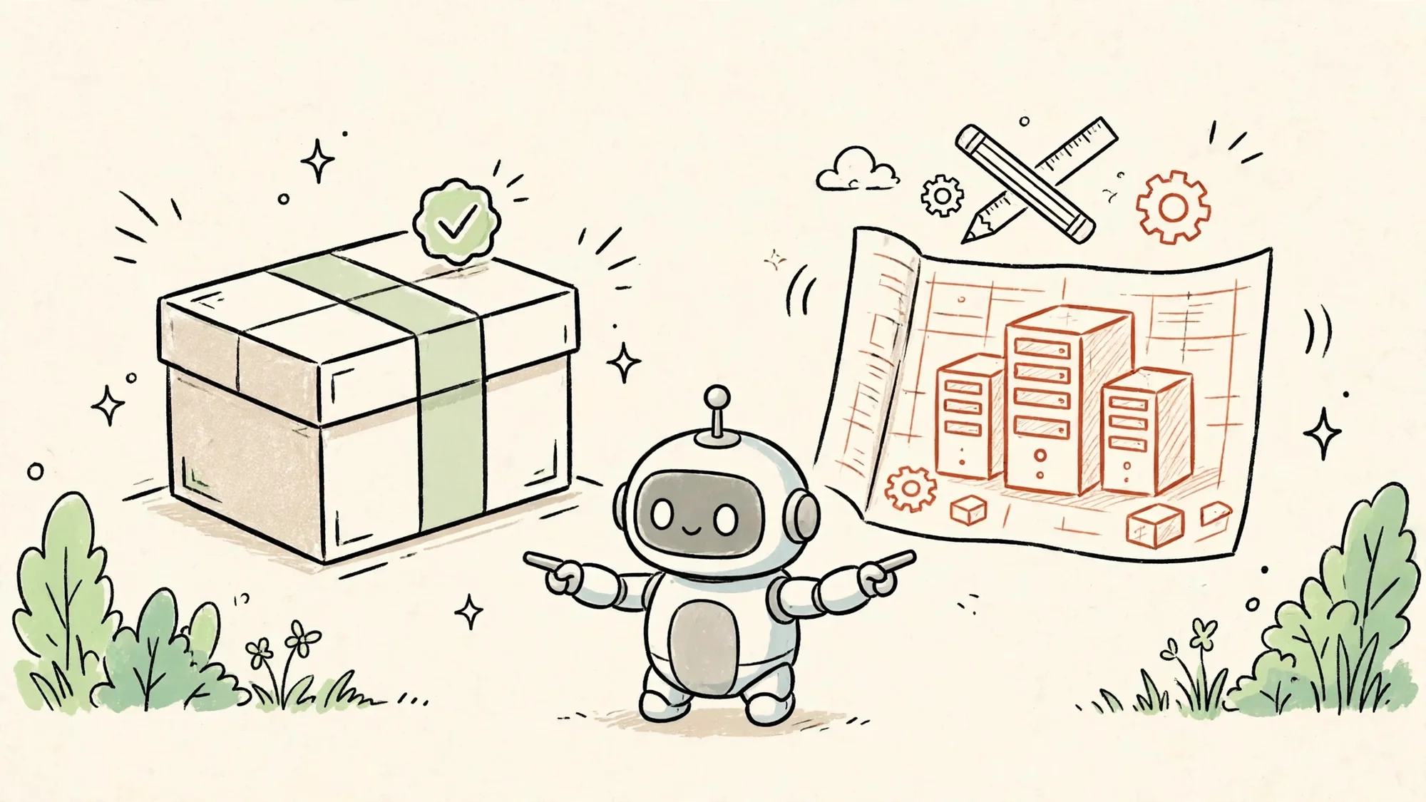 Robot so sánh hộp phần mềm đóng gói sẵn với bản vẽ làm riêng bằng khối lắp ghép