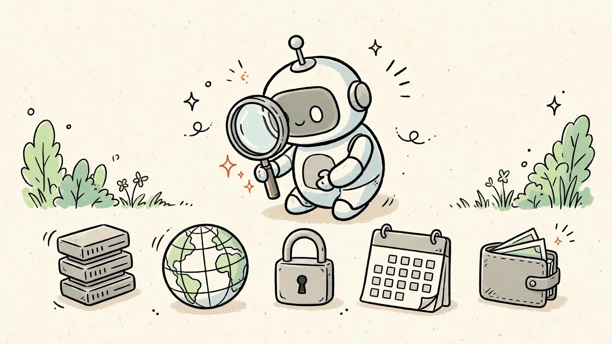 Robot soi kính lúp vào các khoản chi phí duy trì phần mềm hằng năm: máy chủ, tên miền, ổ khóa và lịch kèm ví tiền